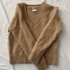 Abercrombie & Fitch V-Neck 100% Cashmere Sweater Cropped Taupe Small